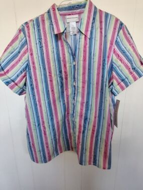 Alfred Dunner Multicolor Stripe Short-Sleeve Button-Down Shirt